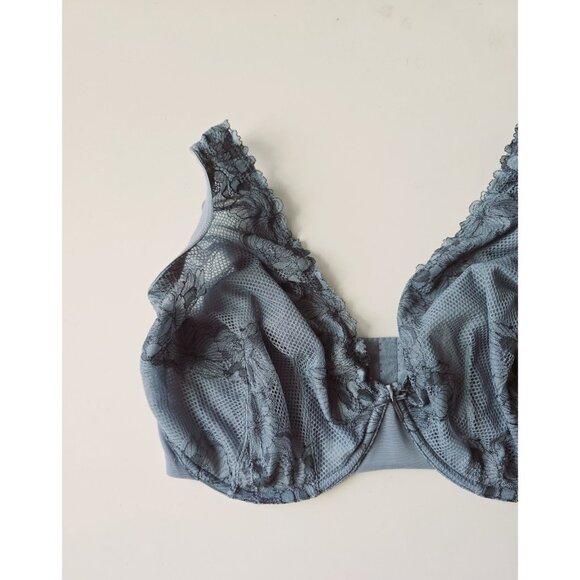 Cacique Modern Unlined Underwire Full Coverage Figure Blue Floral Lace Bra 38I - Picture 3 of 10